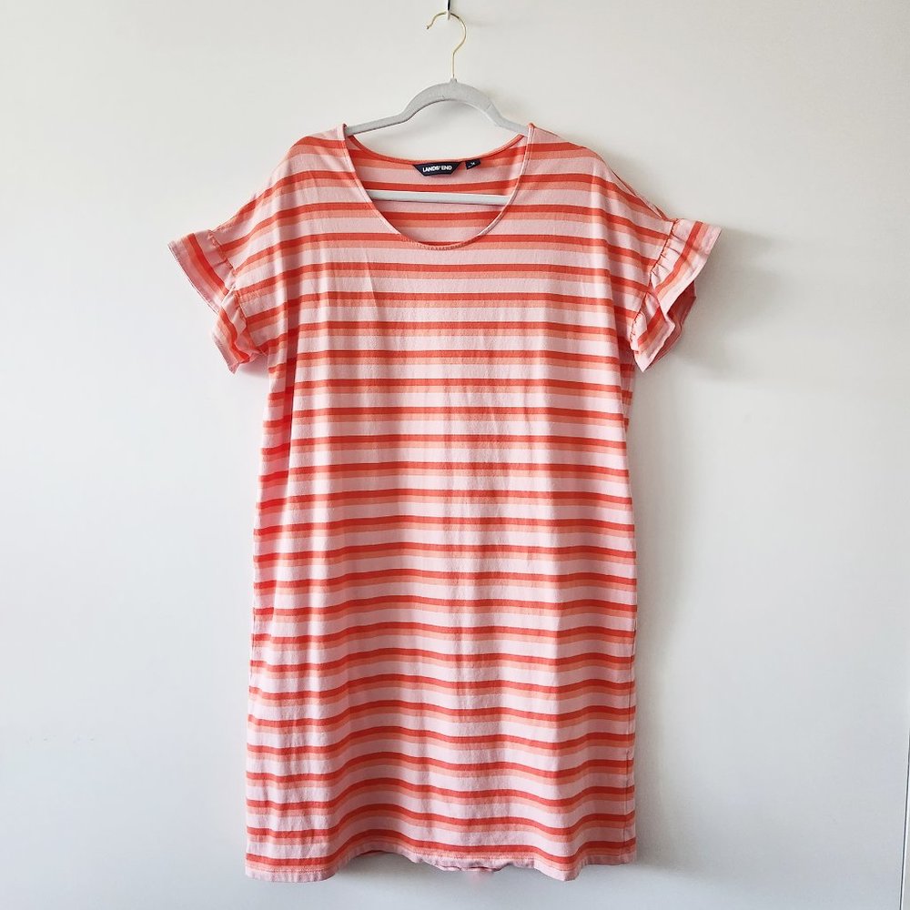 Land's End Coral Stripe Knit Dress Size 1X EUC